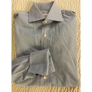 GUY ROVER made in italy Spread Collar French Cuff Dress Shirt in Blue Size 15/38